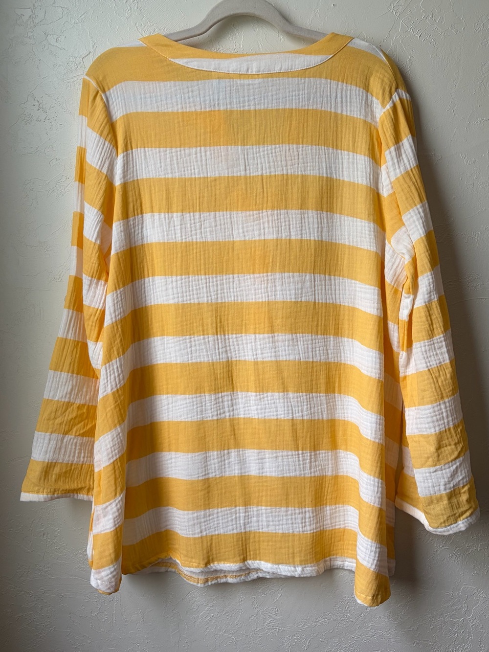 Kaktus Yellow White Stripe Cotton Gauze Henley Tunic Top NWT L - Picture 8 of 10
